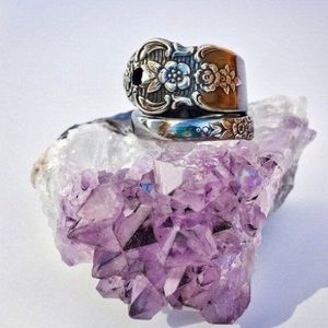 Vintage Spoon Ring Floral Flower Jewelry Bohemian Hippie